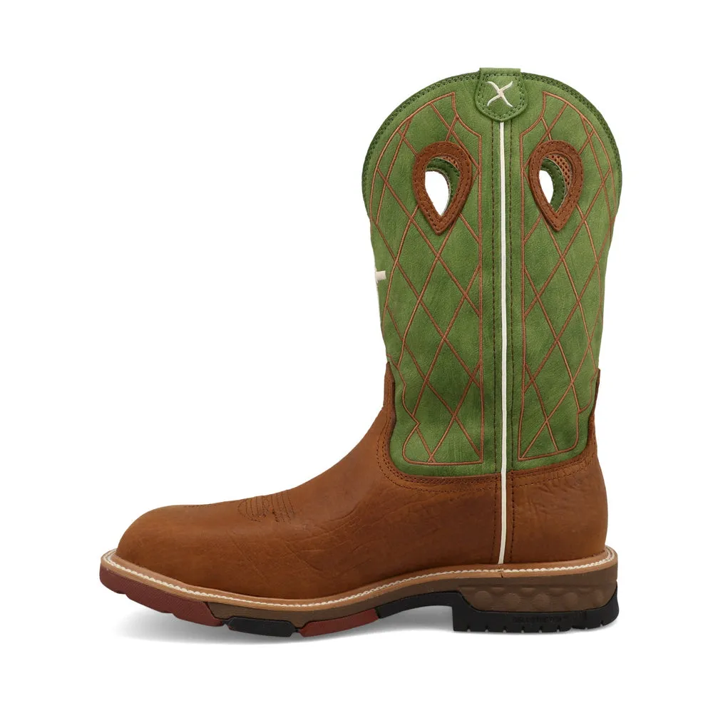Twisted X 12″ Western Work Boot Caramel Café / Green