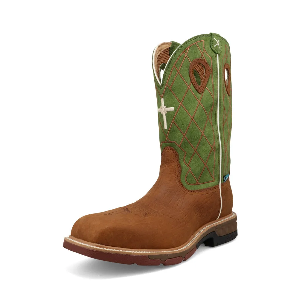 Twisted X 12″ Western Work Boot Caramel Café / Green