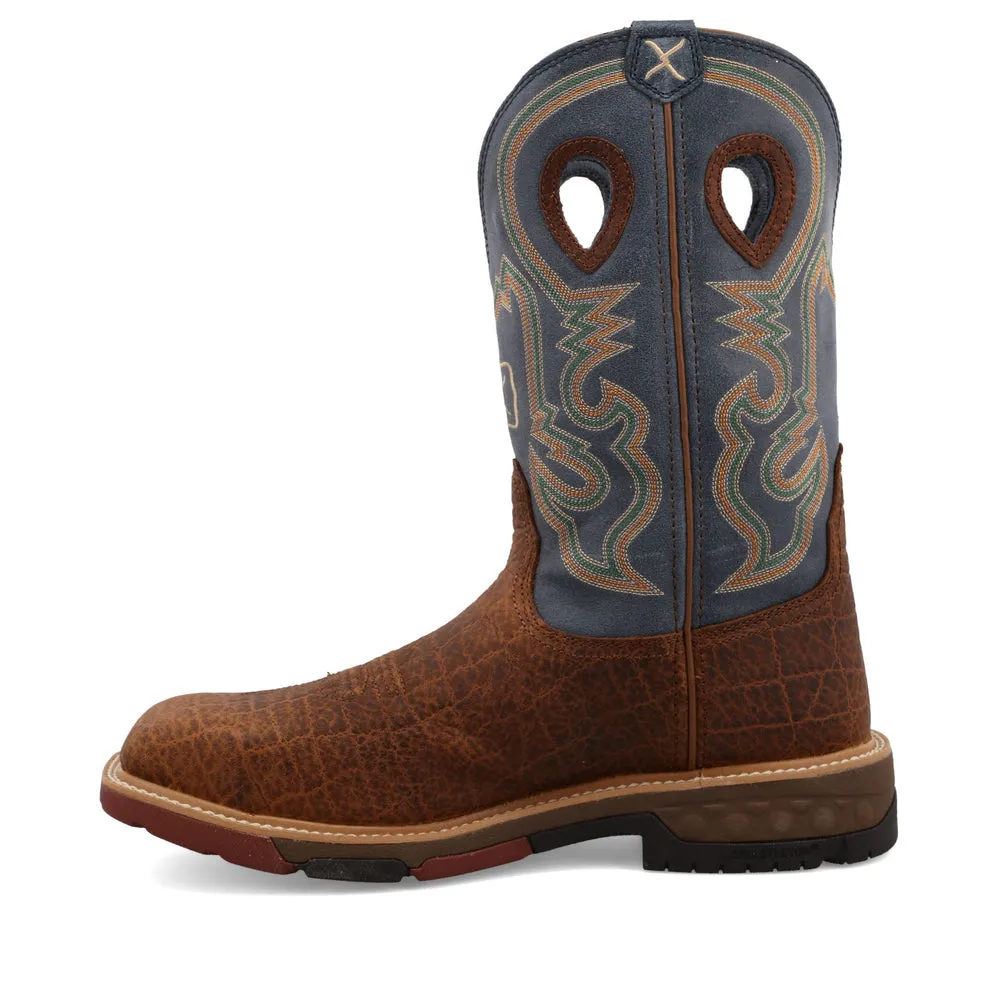Twisted X 12″ Western Work Boot Distressed Saddle / Peacock