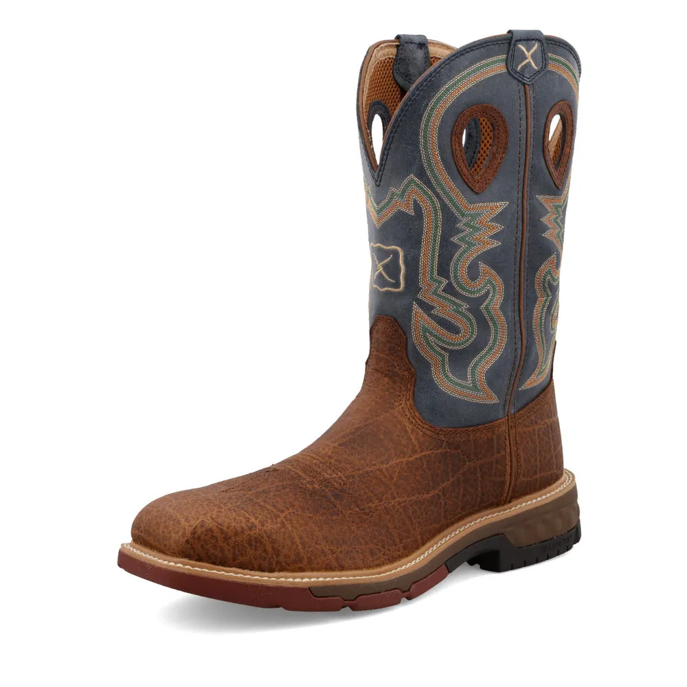 Twisted X 12″ Western Work Boot Distressed Saddle / Peacock
