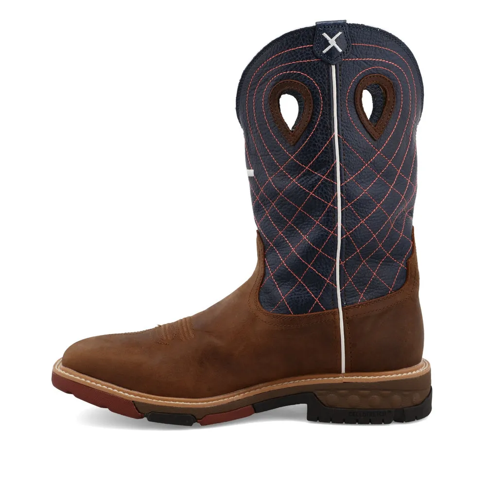 Twisted X 12″ Western Work Boot Mocha / Navy