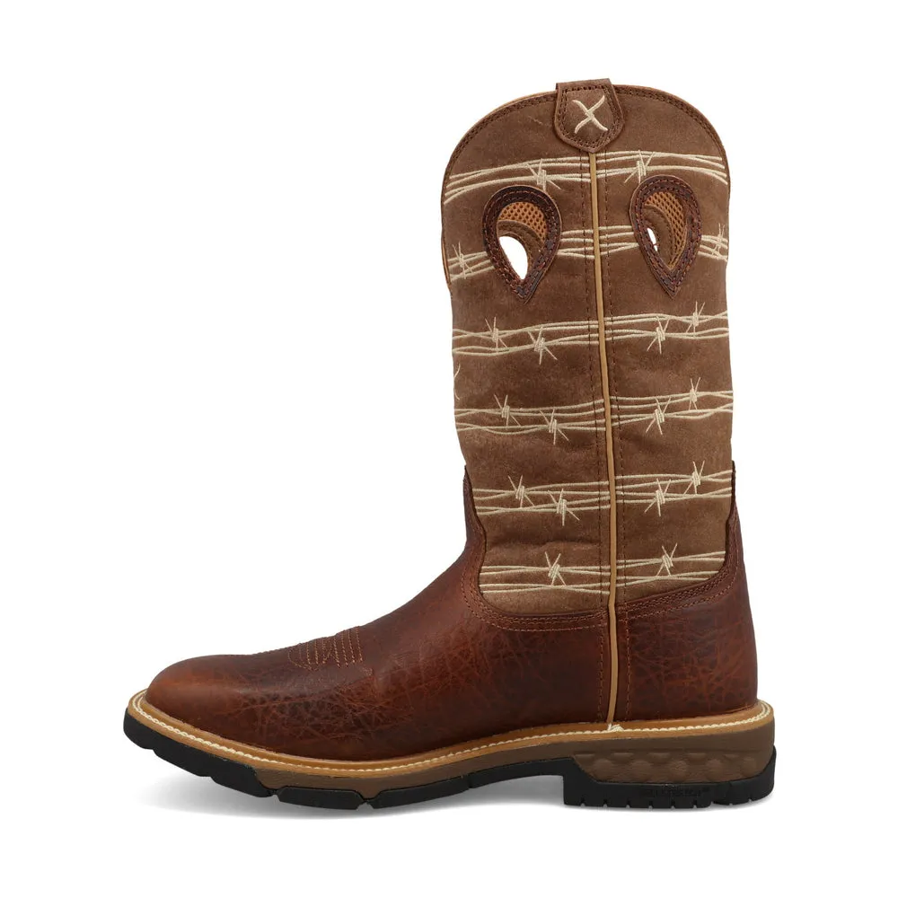 Twisted X 12″ Western Work Boot Rustic Brown / Lion Tan