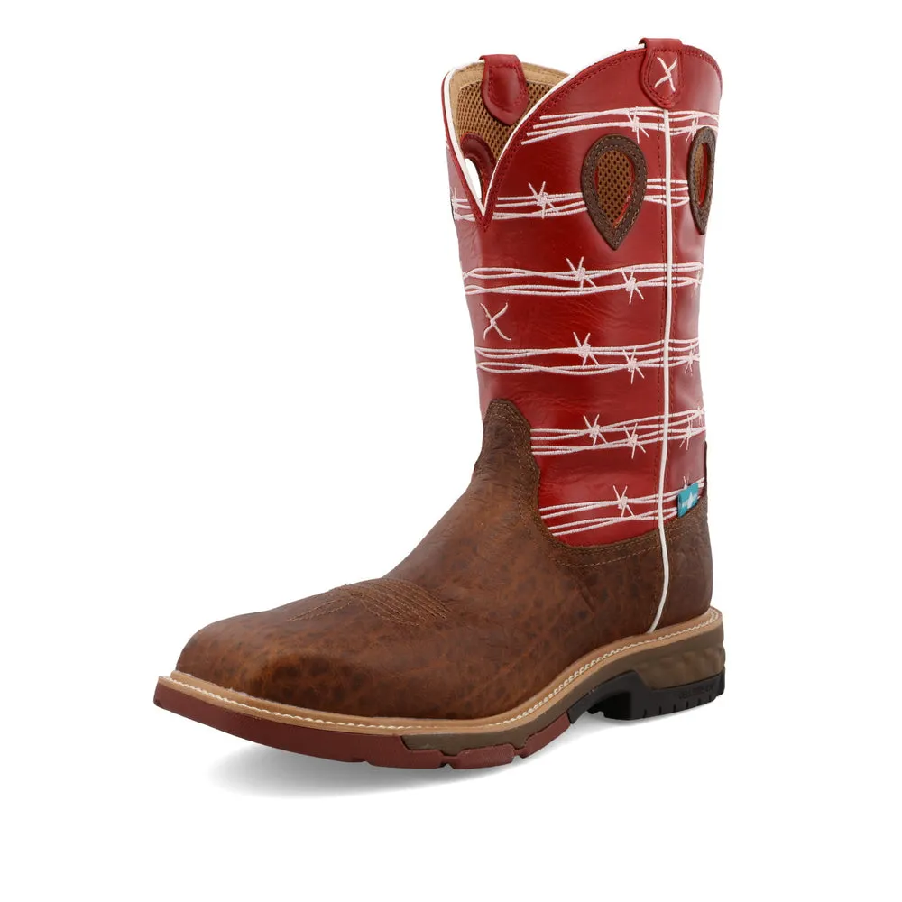 Twisted X 12″ Western Work Boot Distressed Saddle / Ruby