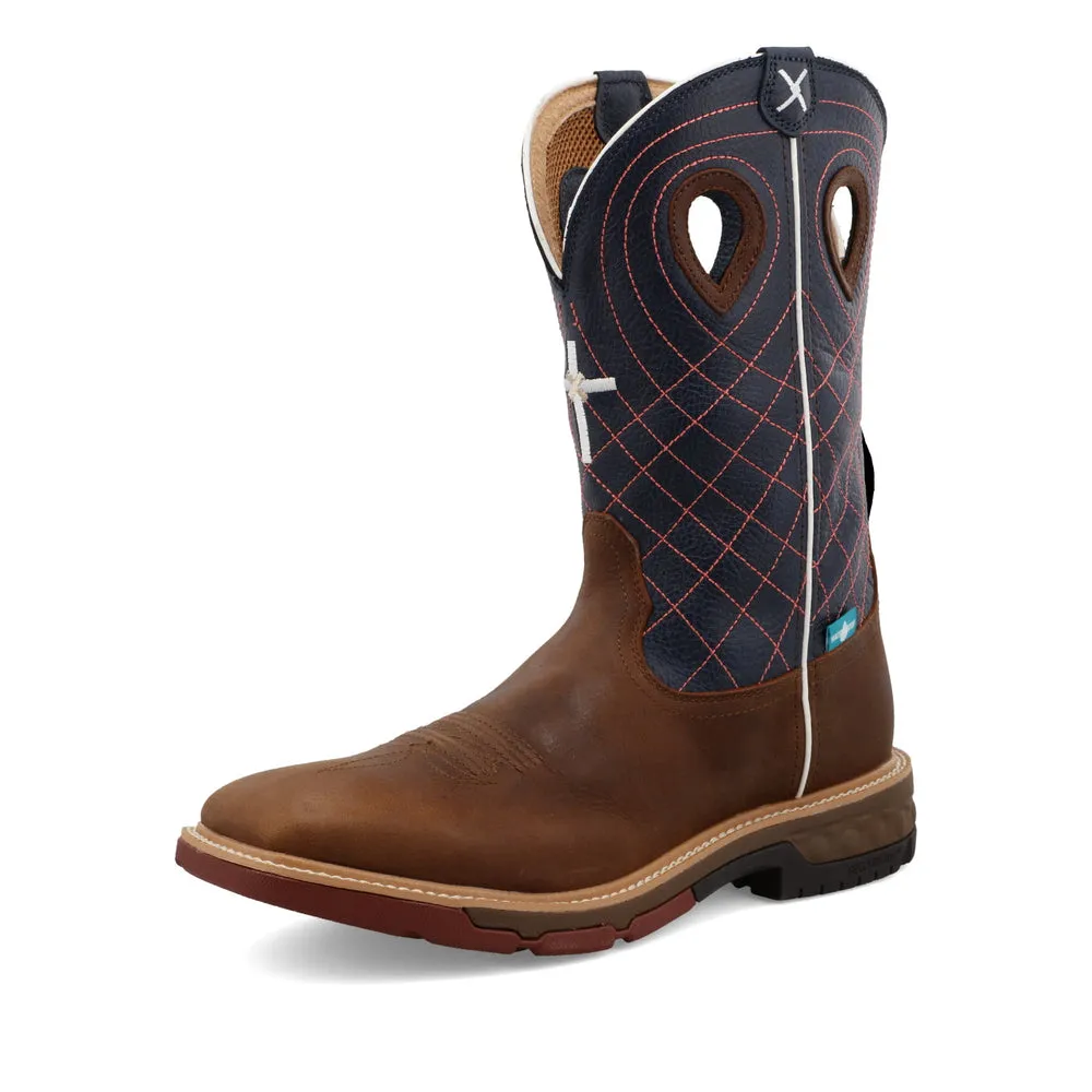 Twisted X 12″ Western Work Boot Mocha / Navy