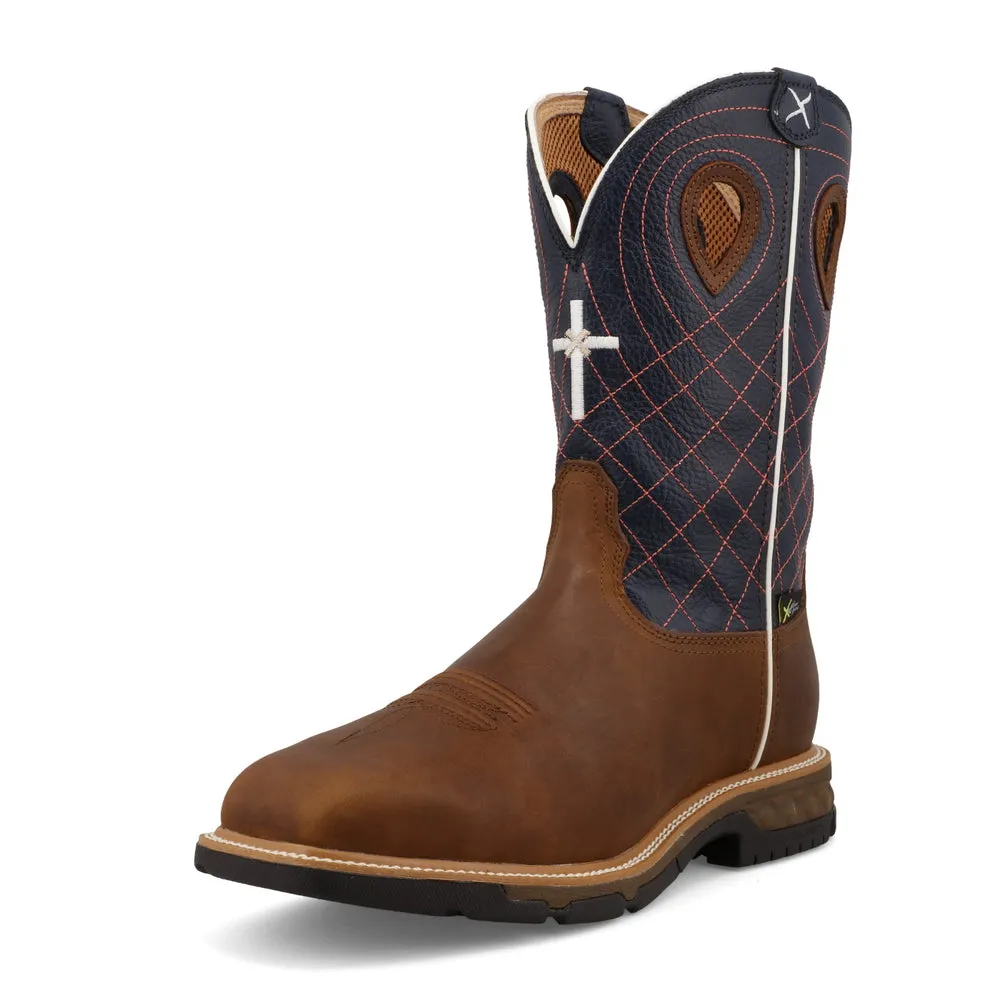 Twisted X 12″ Western Work Boot Mocha / Navy