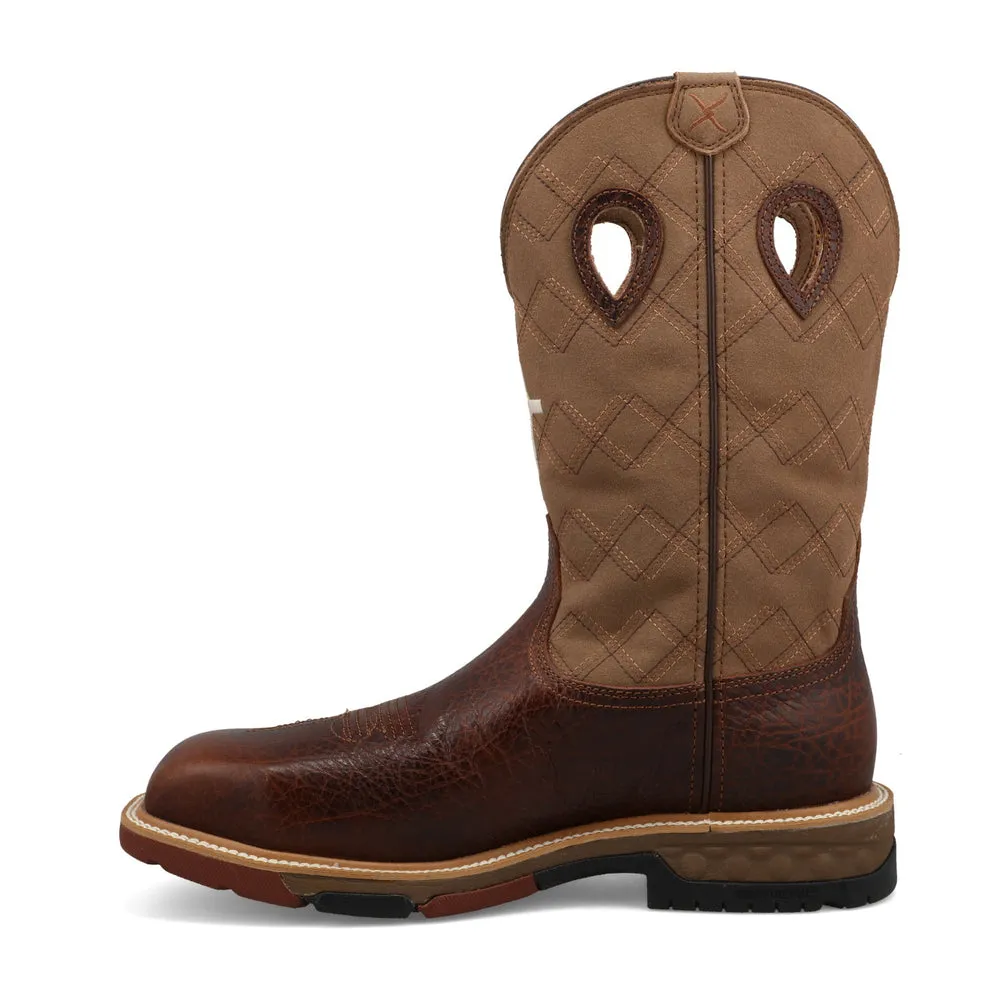 Twisted X 12″ Western Work Boot Rustic Brown / Lion Tan