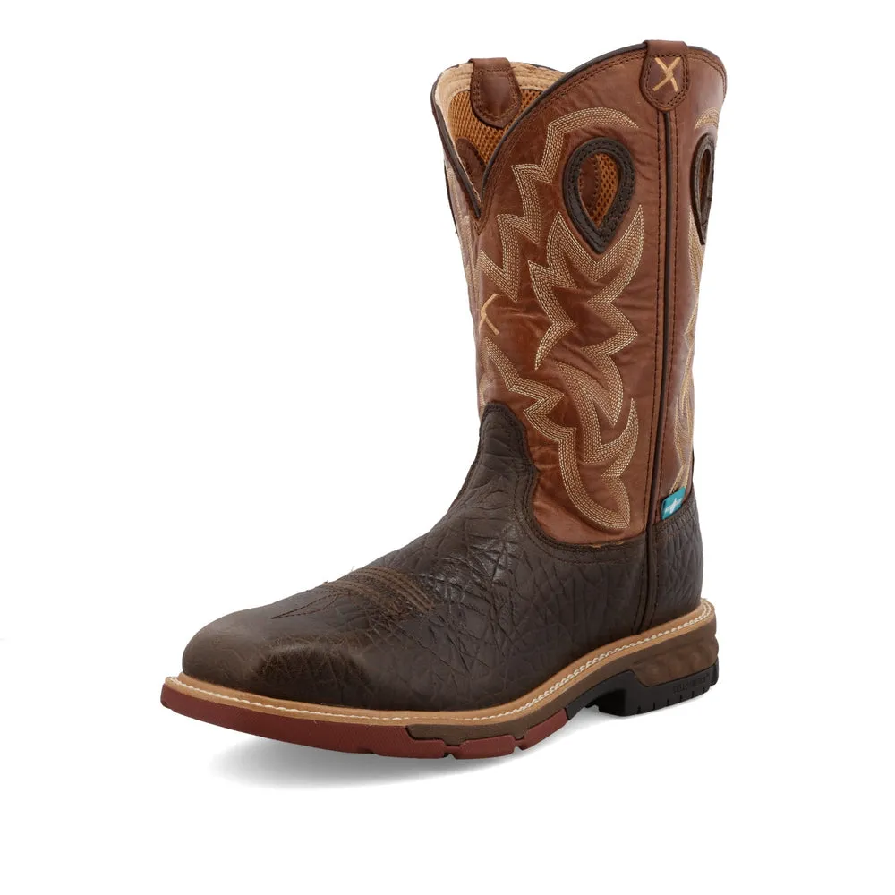 Twisted X 12″ Western Work Boot Smokey Chocolate / Spice