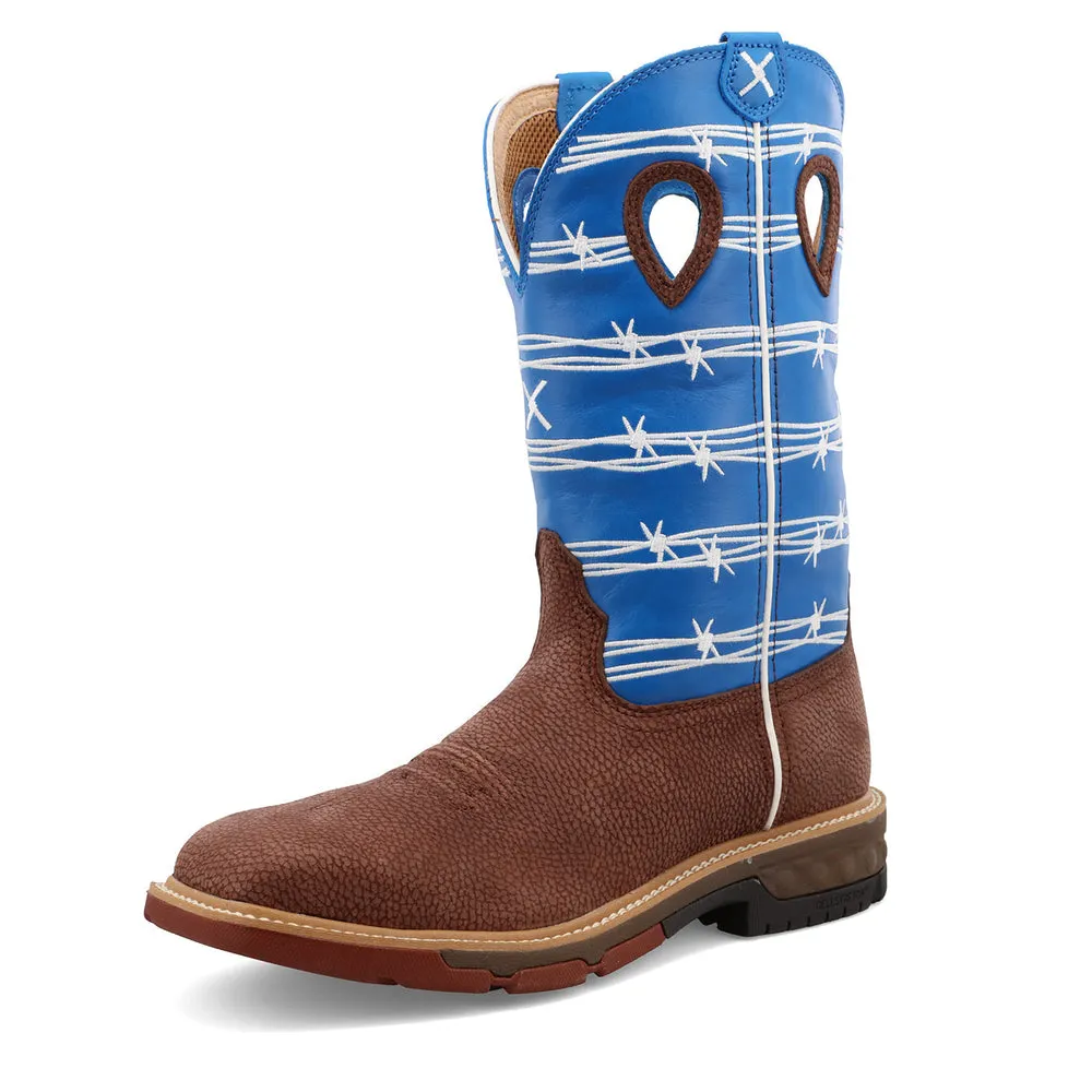 Twisted X 12″ Western Work Boot Burgundy / Sky Blue