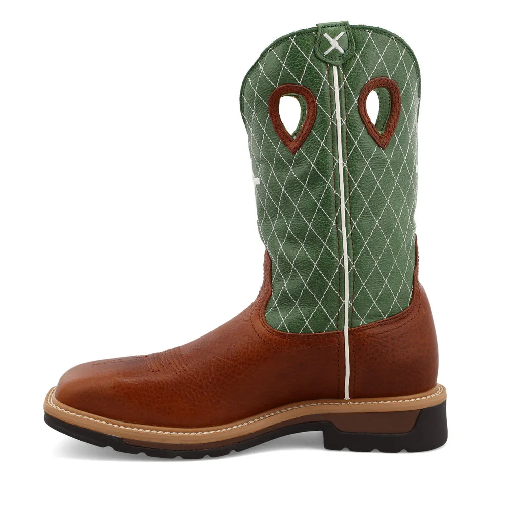 Twisted X 12″ Western Work Boot Cognac Glazed Pebble / Lime