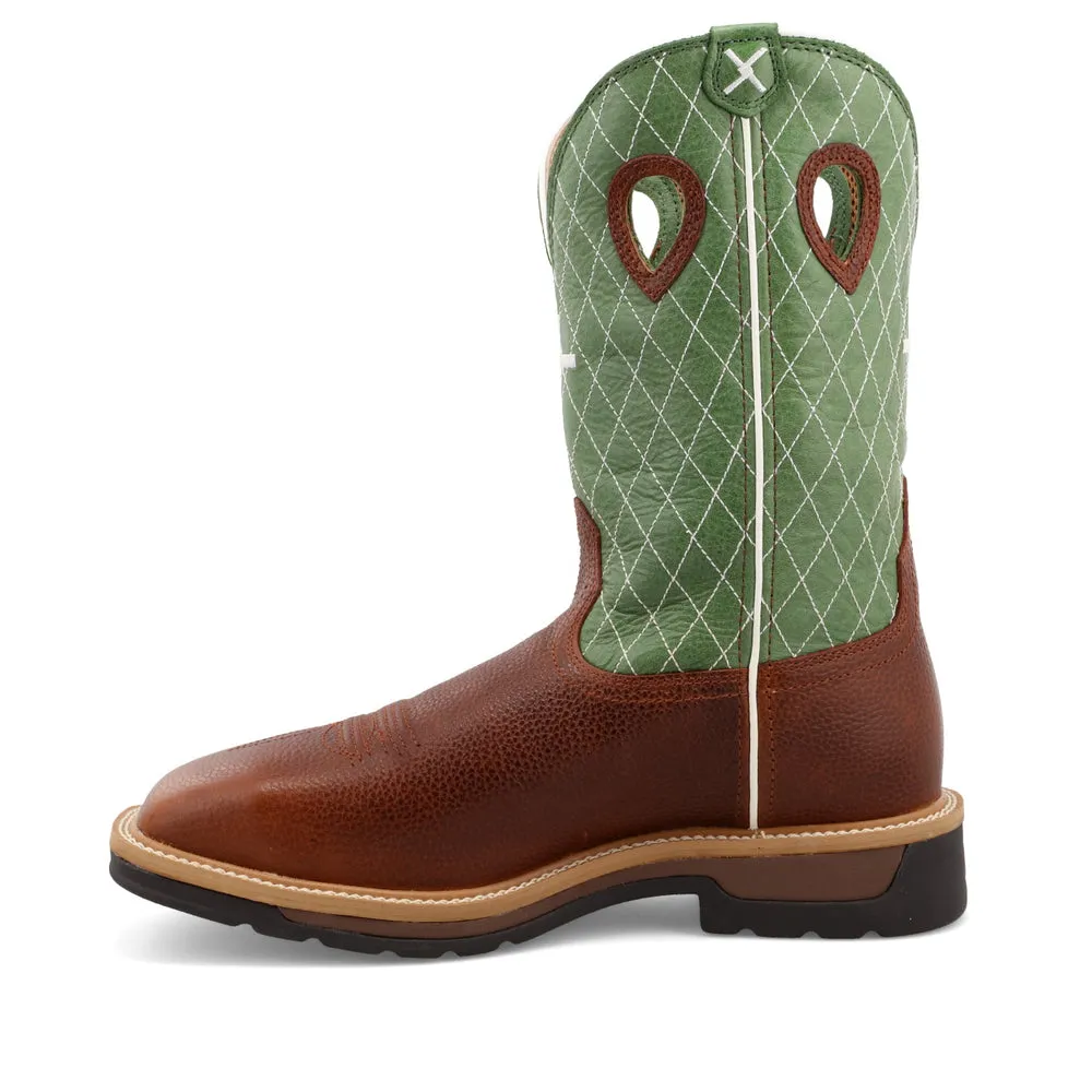 Twisted X 12″ Western Work Boot Cognac Glazed Pebble / Lime