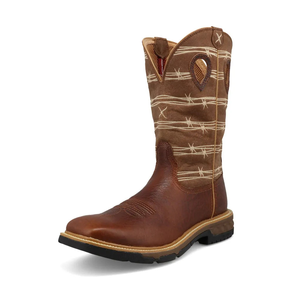 Twisted X 12″ Western Work Boot Rustic Brown / Lion Tan