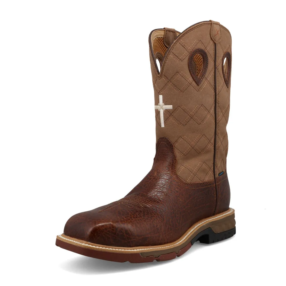 Twisted X 12″ Western Work Boot Rustic Brown / Lion Tan