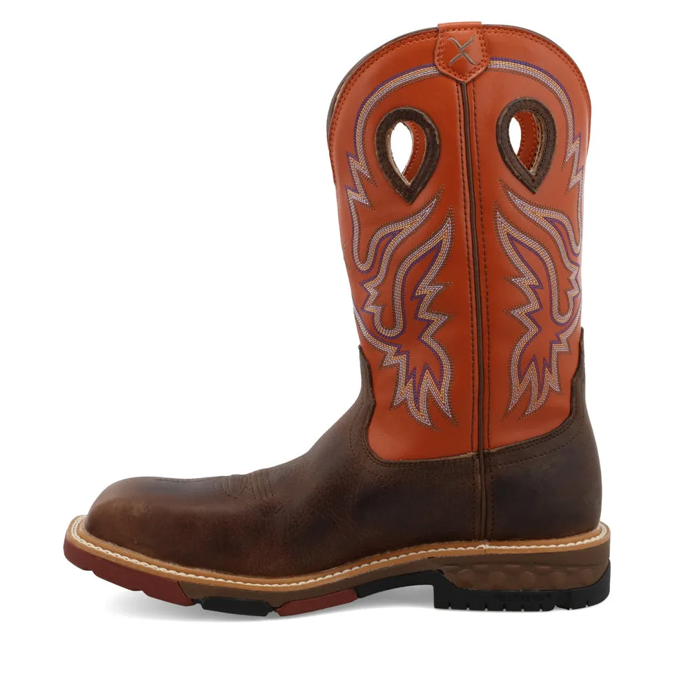 Twisted X 12″ Western Work Boot Brown / Orange
