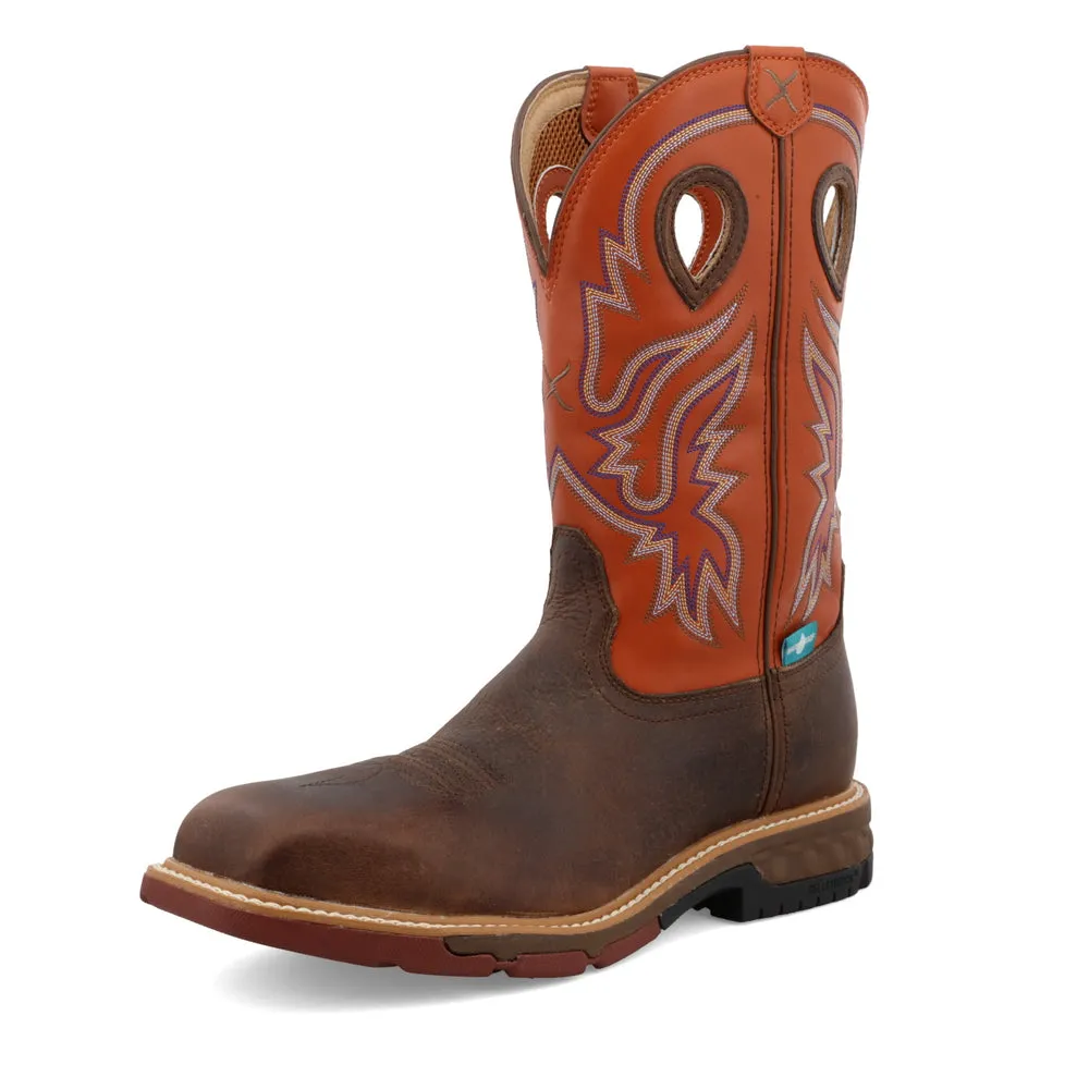 Twisted X 12″ Western Work Boot Brown / Orange