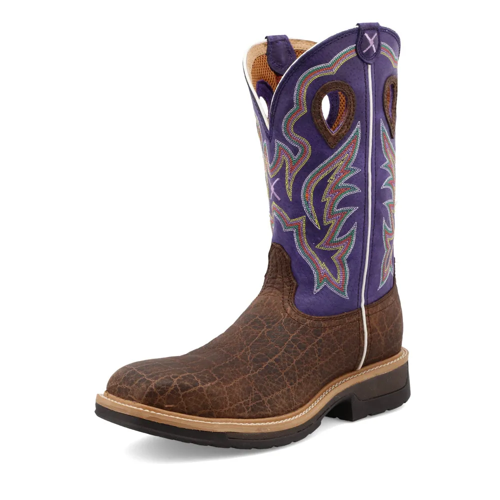 Twisted X 12″ Western Work Boot Brown / Purple