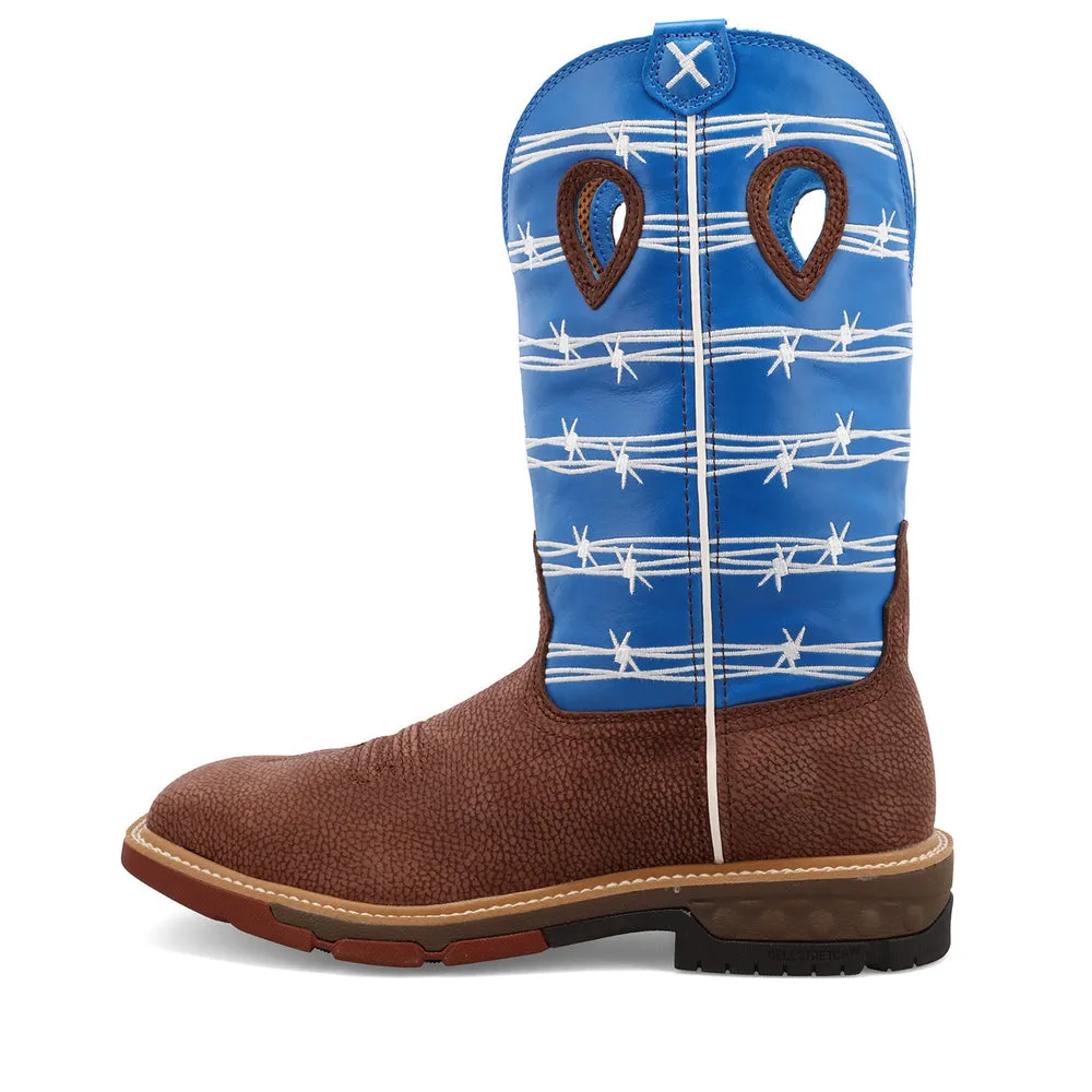 Twisted X 12″ Western Work Boot Burgundy / Sky Blue