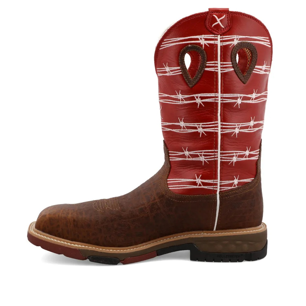 Twisted X 12″ Western Work Boot Distressed Saddle / Ruby