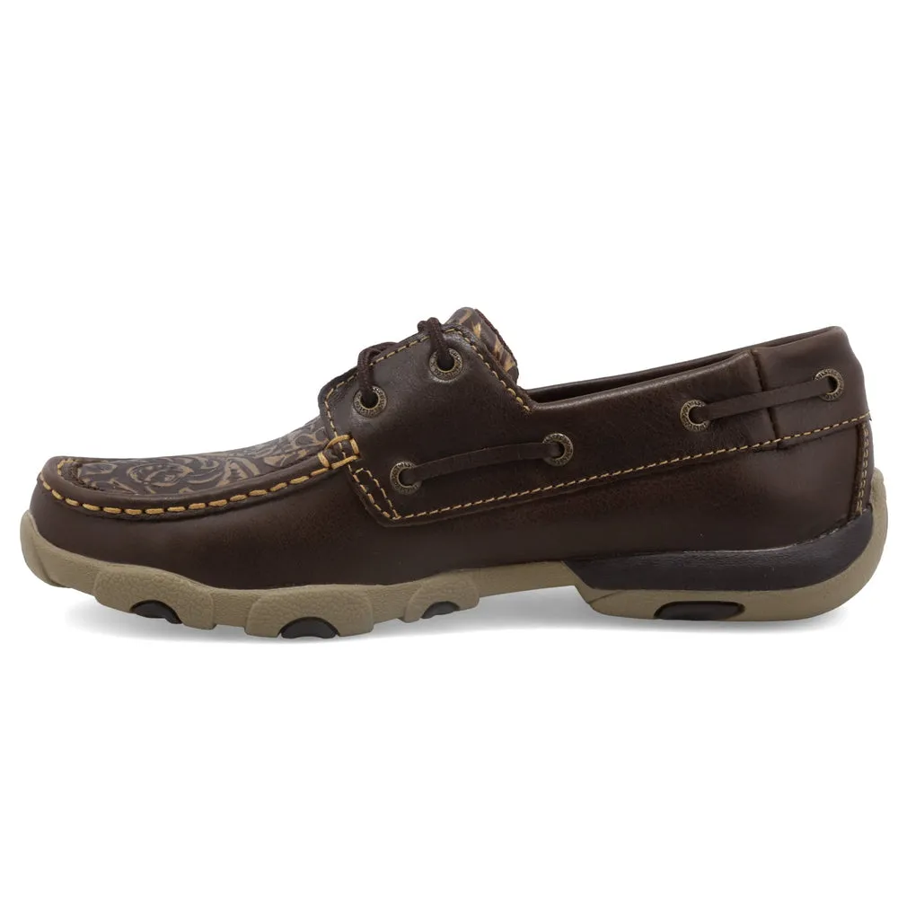 Twisted X Boat Shoe Driving Moc Brown / Embossed Flower