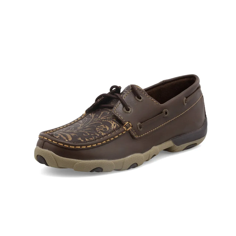 Twisted X Boat Shoe Driving Moc Brown / Embossed Flower